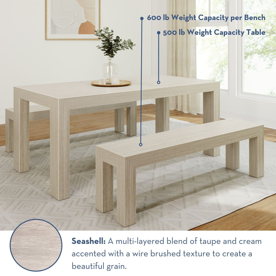 Modern Dining Set with Benches - 72'